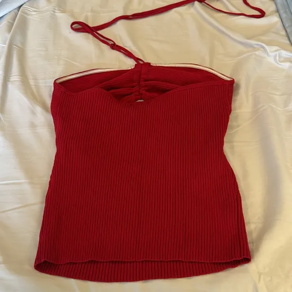 Maeve Anthropologie 2 piece set small halter shrug raspberry red $130 nwt - Image 10