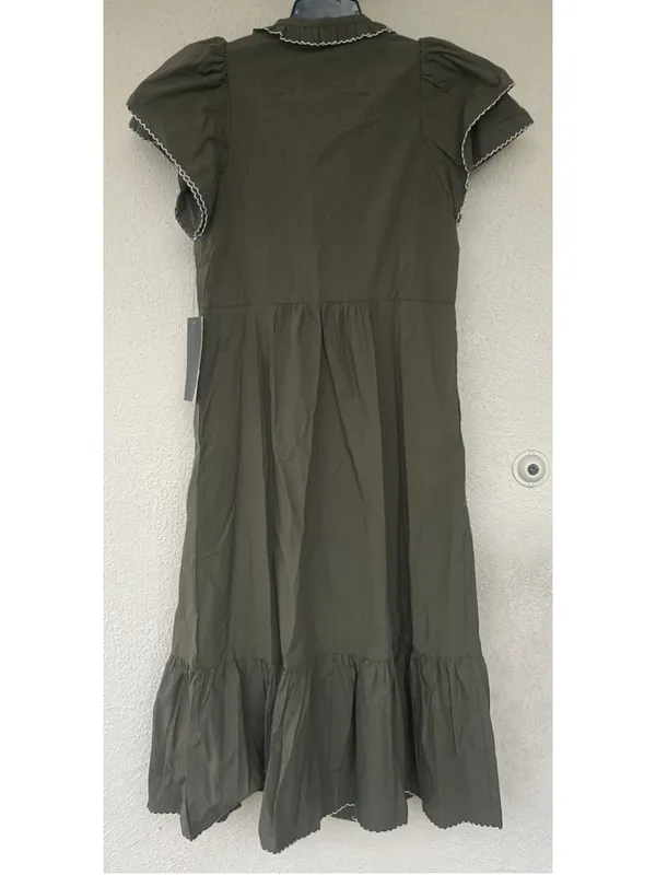 Tuckernuck Olive Green Alice Button Front Midi Dress Collar V Neck Scallop S - Image 9
