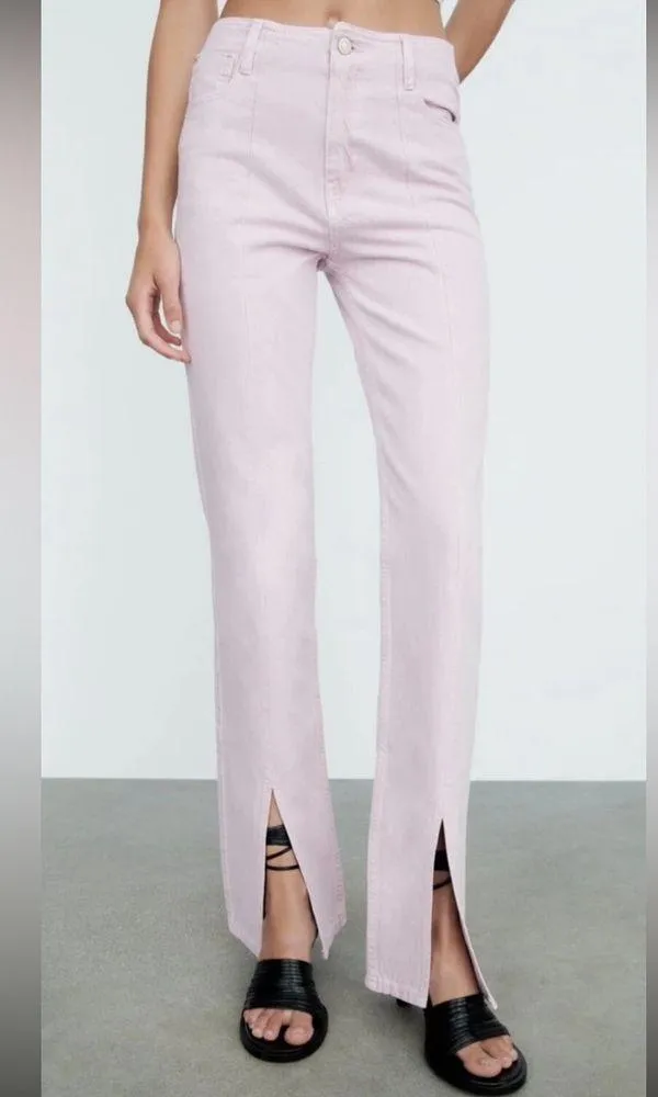 ZARA women’s size 6 lavender light purple front slit jeans business casual - Image 11