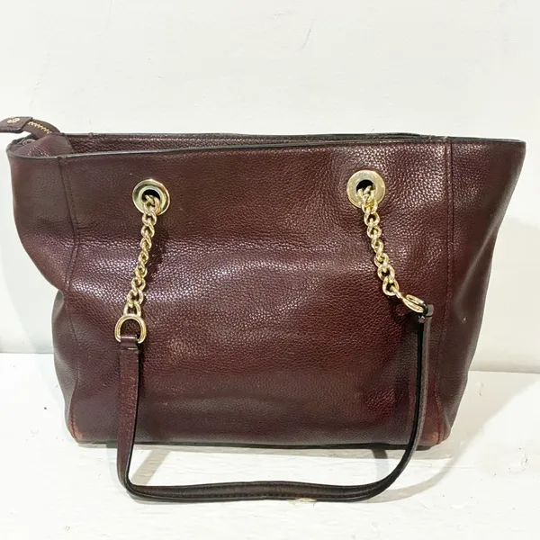 COACH‎ TURNLOCK Chain Tote 27 Zip Top Leather Shoulder Bag 57107 Oxblood - Image 8