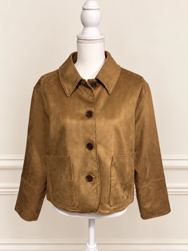 Abercrombie & Fitch Vegan Suede Camel Brown Shirt Jacket L - Image 2