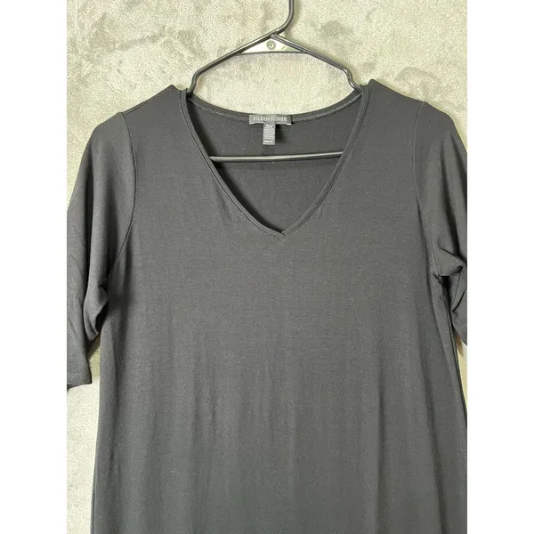 Eileen‎ Fisher Black V-Neck Shift Dress Short Sleeve Minimalist Capsule Size XS - Image 2