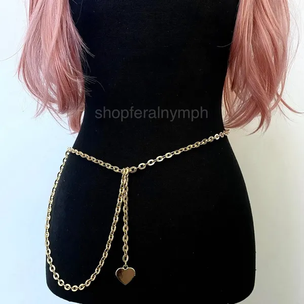 Gold Y2K Heart Charm Flat Link Draped Chain Belt, Fits Up to 48 Inches, X7GA1369 - Image 2