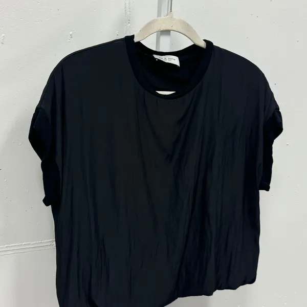 Lola‎ & Sophie New York Women's Black Banded Bubble Hem Mixed Media Top Small - Image 3