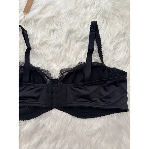 Skims Stretch Satin Lace Unlined Balconette Bra Onyx Size 44DD - Image 8