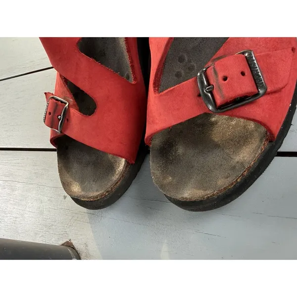 Mephisto Red Leather Nubuck Wedge Slide Sandals Shoes Womens Size EU 38 US 7 - Image 10