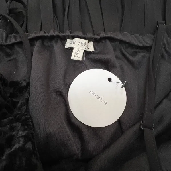 NWT En Creme Black Pleated Velour Chiffon Dress‎ Size Small S - Image 5