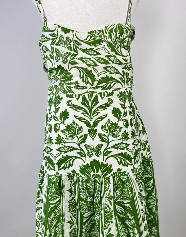 NWOT Farm Rio Floral Delicate Tapestry Linen Drop-Waist Midi Dress Size XL Green - Image 13