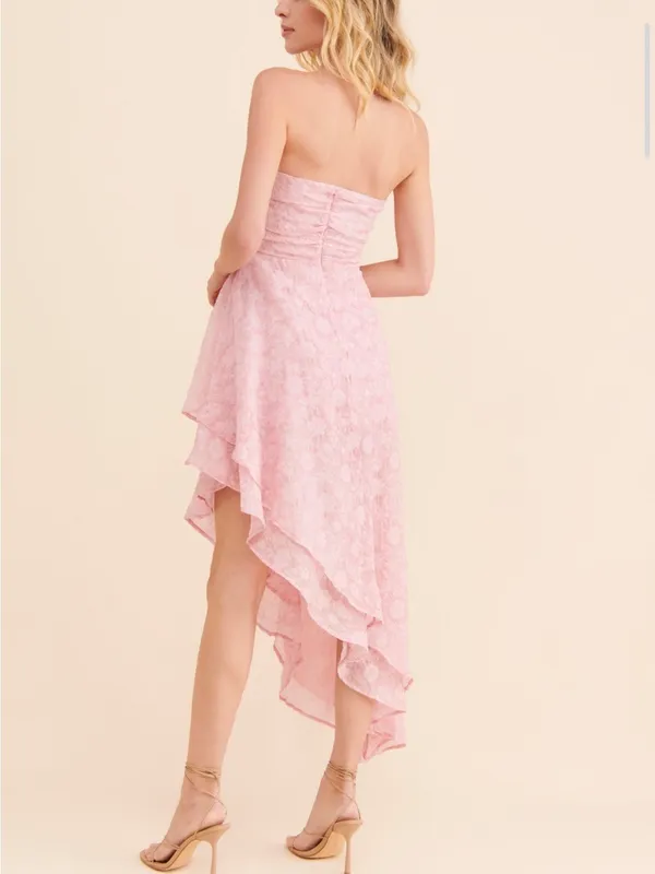 En Elly By Anthropologie Strapless Hi-Low Jacquard Cocktail Dress Pink Floral M - Image 3