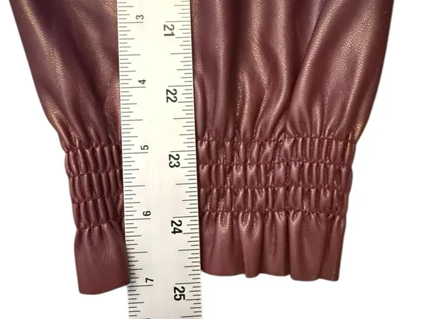 Ever After Faux Leather Smocked Puff Sleeve Top Burgundy Women’s M - Image 11