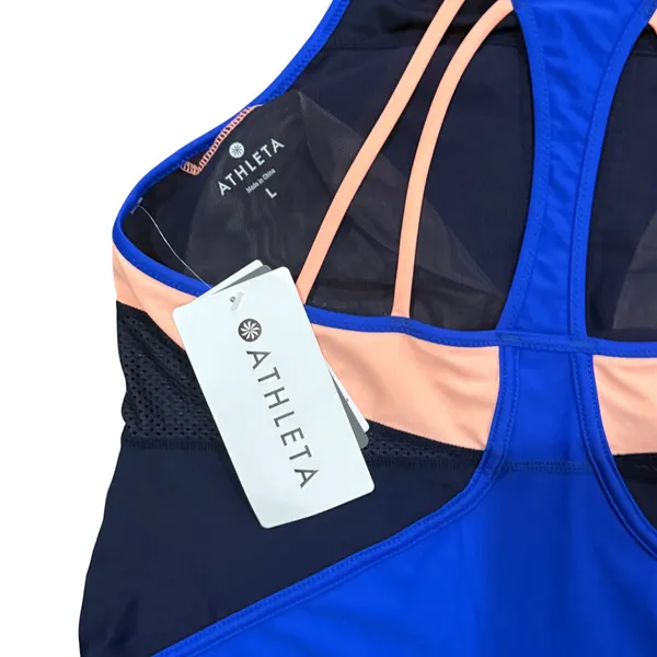 Athleta Womens Tri-Ssential Cycling Tankini Top Blue Peach Mesh Rear Pockets L - Image 3