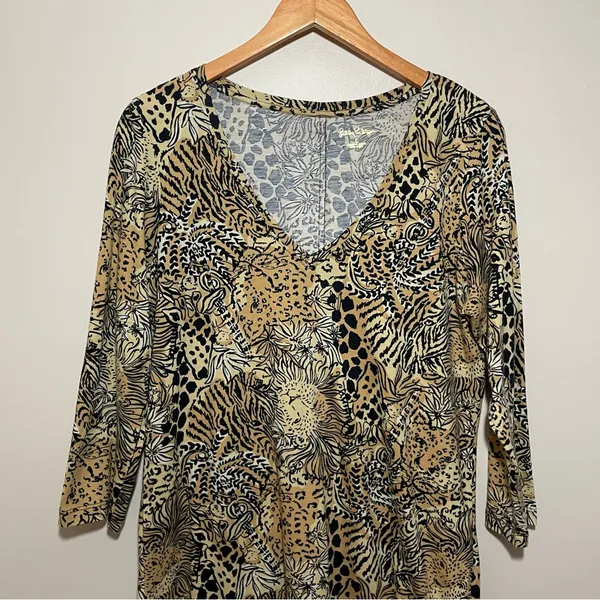 Lilly Pulitzer Tessa 3/4 Sleeve V-Neck Dress Rattan Walk On The Wild Side - Image 3