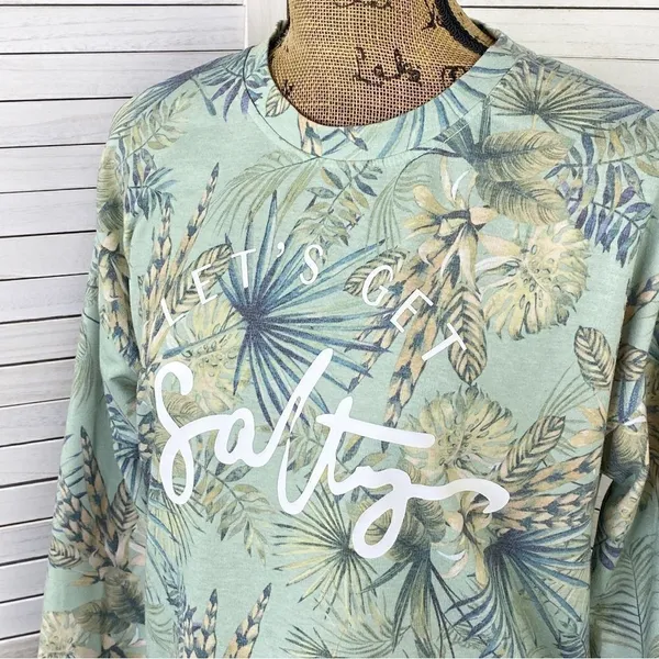 Body Glove Let's Get Salty Tropical Print Shirt Green Small‎ Crop Sweatshirt - Image 5