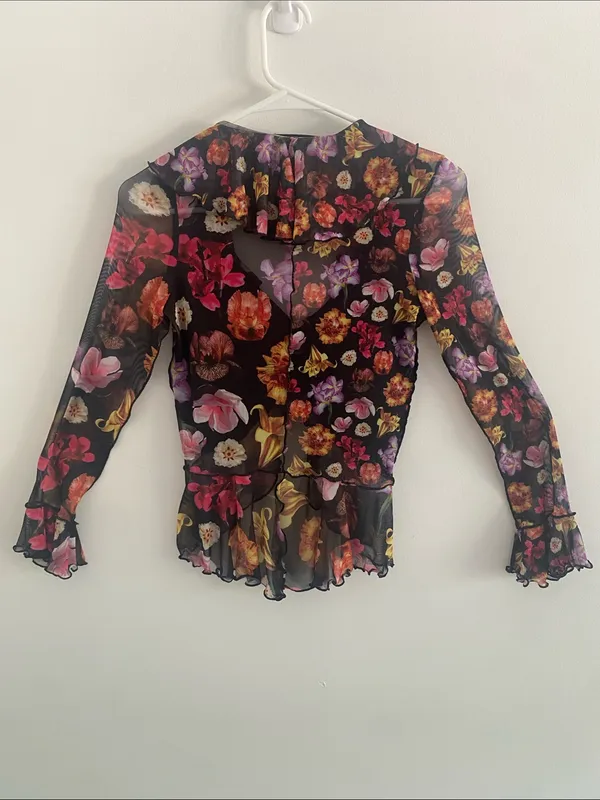 Desigual Mesh Sheer Dark Floral Garden Top Size SMALL - Image 7