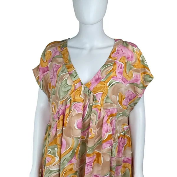 Entro‎ Floral V-Neck Short Sleeve Babydoll Mini High Low Dress Size Large - Image 4