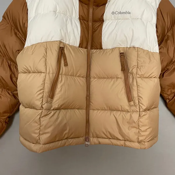 Columbia Pike Lake II Cropped Insulated Jacket Omni-Heat Puffer Coat Brown White - Image 8