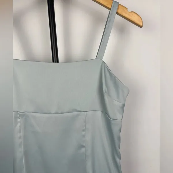 Urban Outfitters Baby Blue Wesley Satin‎ Straight Neck Slip Mini Dress - Image 3