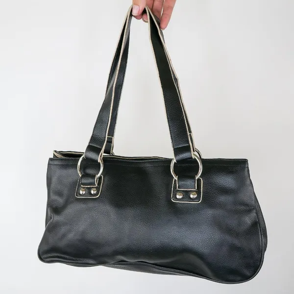 Vintage 90s Black Pebbled Shoulder Bag Purse - Image 5