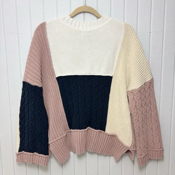 POL V-Neck Color Block Chunky Knitted Sweater Women’s‎ Size M - Image 9