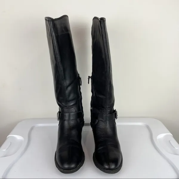 Arturo Chiang Women's Sz 8 Elsie Black Leather Riding Boots Moto Boho Tall - Image 4