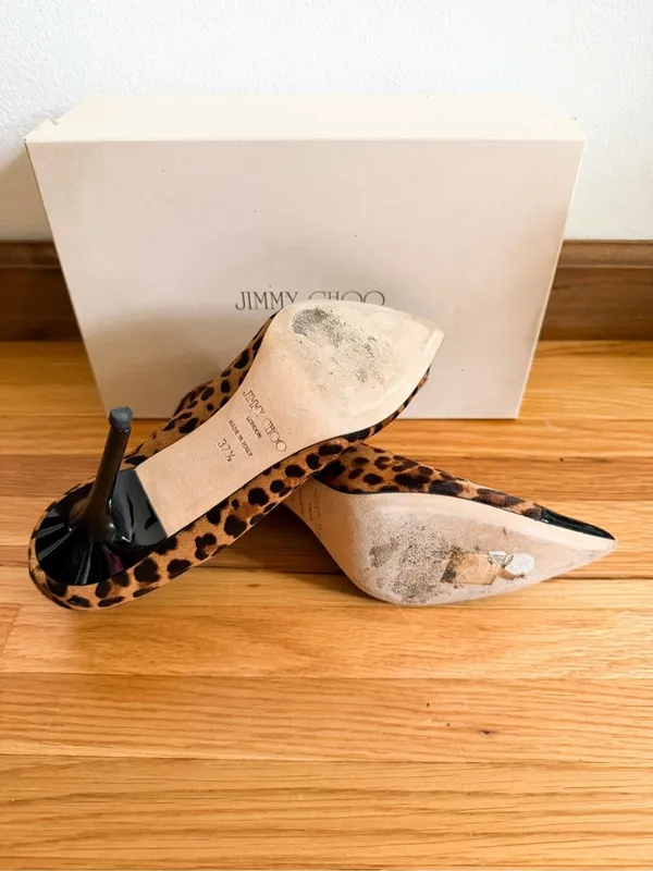 Jimmy Choo Leopard Print Pony Heels Size 37.5 - Image 5