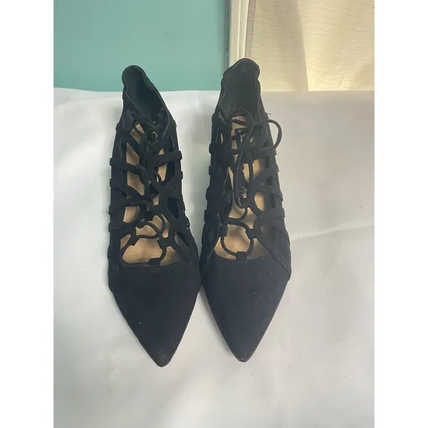 Design Lab‎ By Lord & Taylor Black Suede Upper Heels Lace Shoe Size 9.5 BinC - Image 2