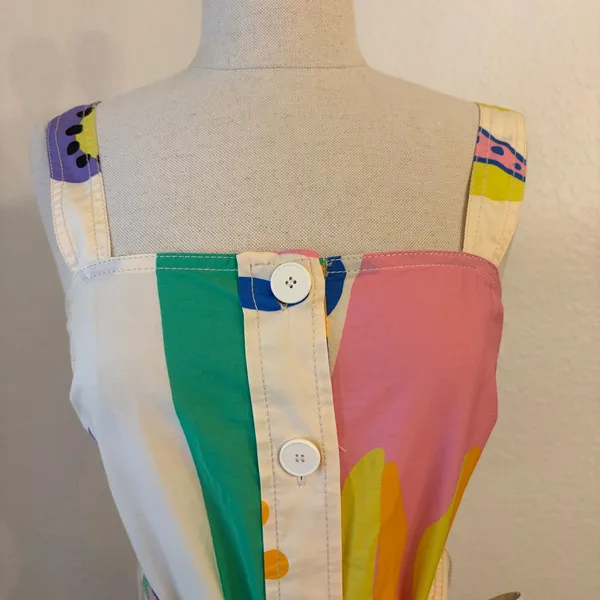 Zara Abstract Print Midi Dress XS Pop Art Belted Button‎ Front Colorful Resort - Image 5