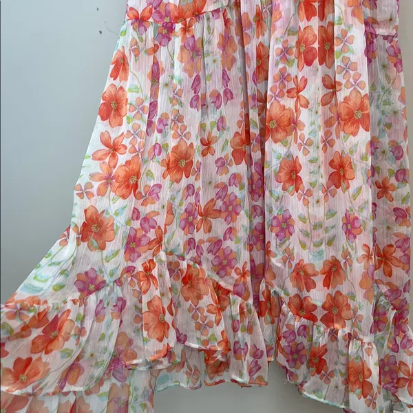 Misa‎ Los Angeles Halter Ruffle Midi Dress Floral Flowy Asymmetrical Size Small - Image 8