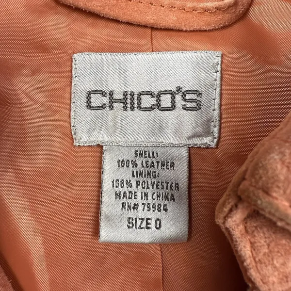 Chico's Women's Suede Leather‎ Jacket Zip Front Size Small Fitted Western Peachy - Image 5