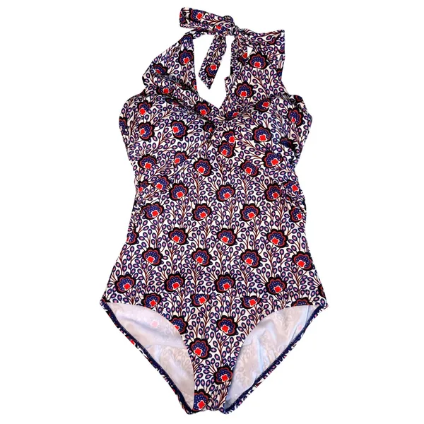 Boden Santorini Halter One Piece Swimsuit Floral Navy Red Pink Womens US 8 S0047 - Image 2