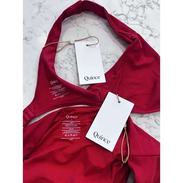 NWT Quince Cherry Red Italian Plunge Bikini Top & High Rise Bottom Set Small - Image 3