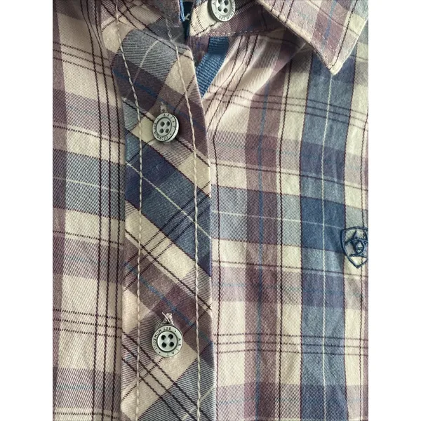 Ariat Plaid Button‎ Down Womens Size S Purple Blue Western Long Sleeve Cotton - Image 3