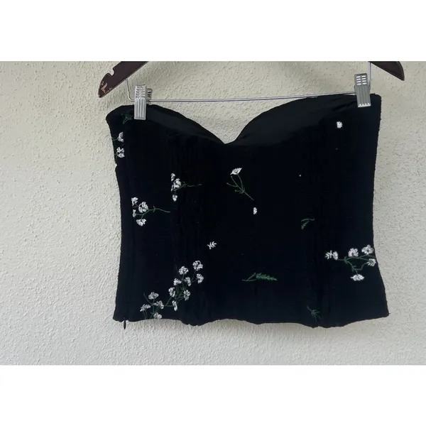 Zara Embroidered Flower Textured Bustier Corset Black Women’s Size Small Party - Image 10