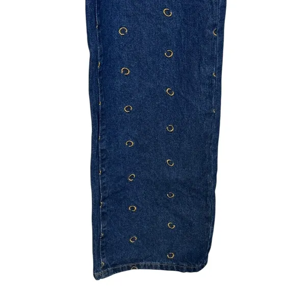 Cider Women's Jeans All Over Scatter Logo "C"‎ Wide Leg Flare Denim Blue Medium - Image 2