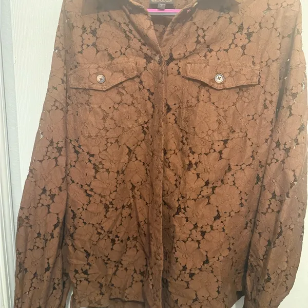 Shyanne Chocolate Lace Button-Down fringe shacket - Image 4