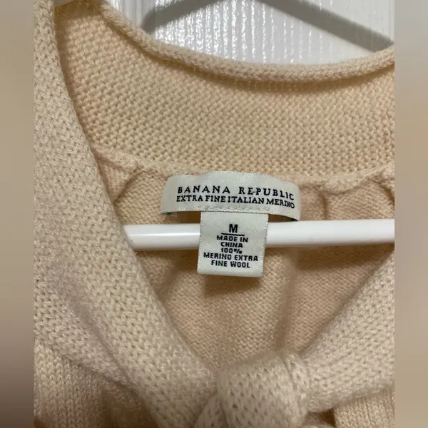 Banana Republic Cream Cropped Bolero Puff Sleeves 100% Merino Wool Sweater - Image 3