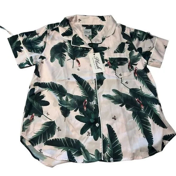 Revolve Plush Women’s Size‎ S Pink Jungle Print Satin Pajama Set Tropical Shorts - Image 9