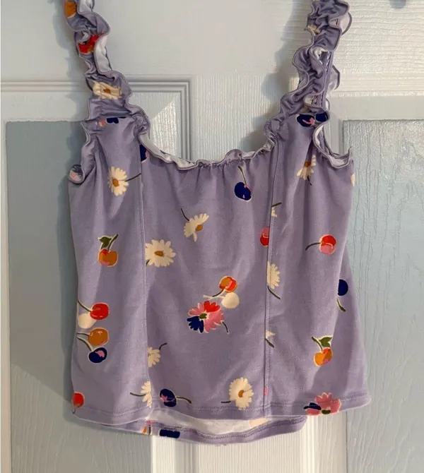 Urban Outfitters Floral Purple Crop Top - Image 3