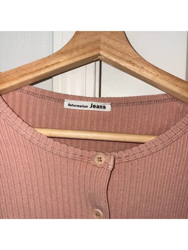 Reformation Jeans $148 Womans Small ribbed button-front crop top Summer Shirt - Image 4