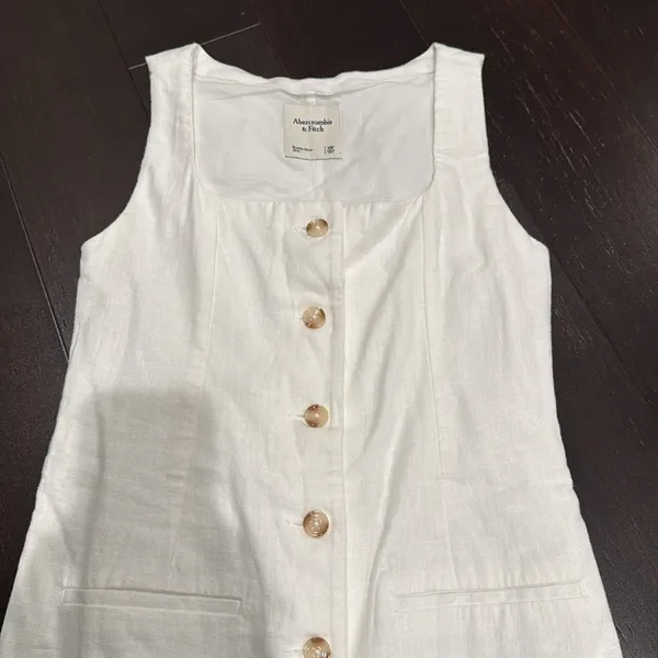 Abercrombie & Fitch White Button-Front Linen Dress - Image 2