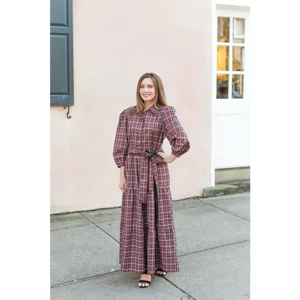 Victoria Dunn Stewart Tartan Plaid Maxi Dress Size XS Red Folly Holly‎ New $195 - Image 3