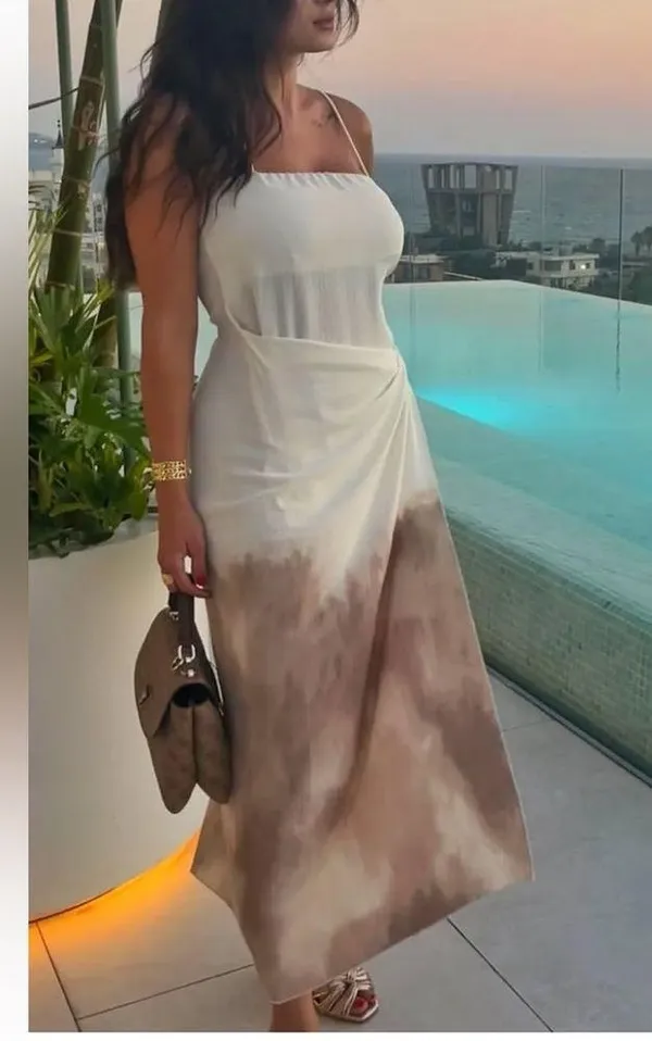 Zara NWT white beige brown ombré tie dye detail spaghetti strap midi maxi dress - Image 10