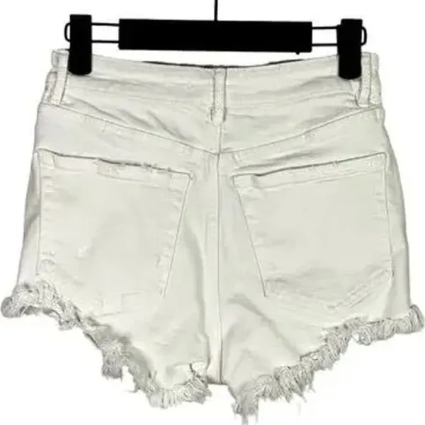 ZARA Cutoff Distressed Jean Shorts Raw Ripped Hem High Rise Pockets 2 White - Image 11
