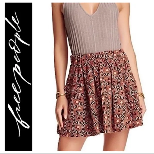 Free people retro print Indie knit skirt with pockets medium - Image 3