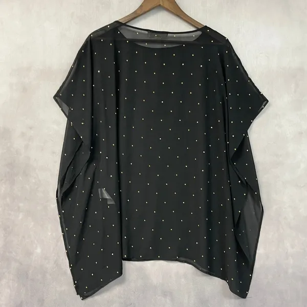 Michael Kors Womens Poncho Top Size S/M Black Gold Studded Sheer Flowy Glam - Image 6