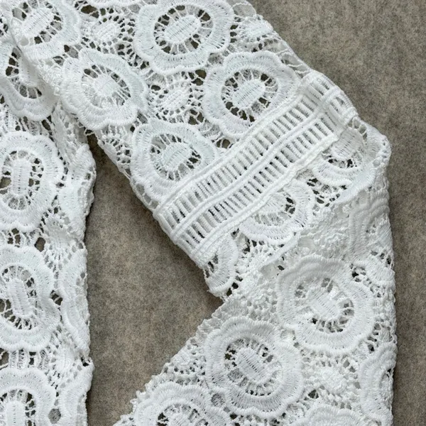 White Crochet Lace Long Sleeve Blouse High Neck Floral‎ Boho Top XS Boho Cottage - Image 3