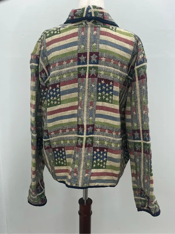 New Identity Vintage Americana Stars Stripes Womens Tapestry Blazer Jacket XL - Image 5
