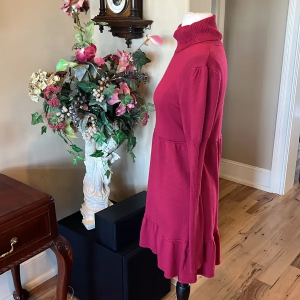 Cranberry Pink Red Turtleneck Sweater Dress - Image 3