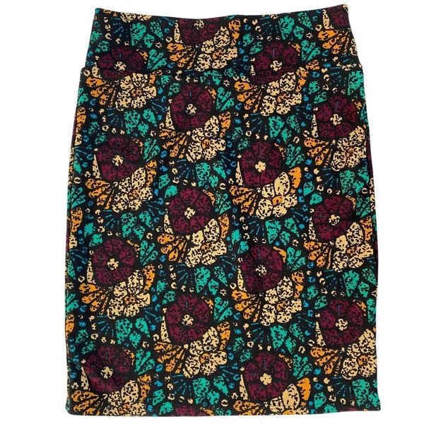 LuLaRoe Pencil Skirt Size‎ L Black Floral Print Stretch Comfortable Women's - Image 2