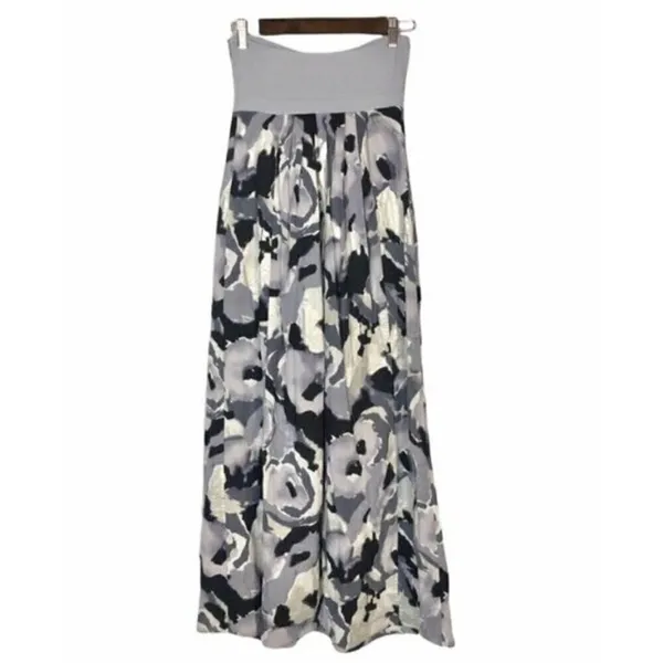 Susana Monaco Purple & Gray Strapless Rose Floral A-Line Maxi‎ Dress 2 - Image 2